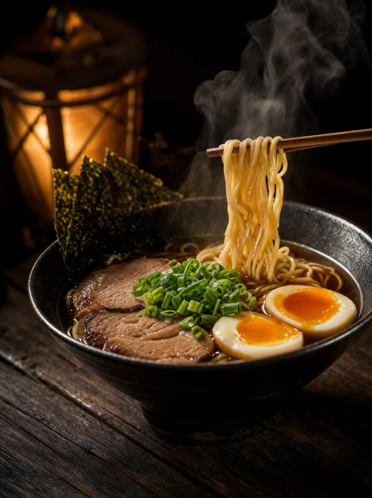 Ramen-Nudeln und Brühe-Zutaten für schnelle asiatische Suppen